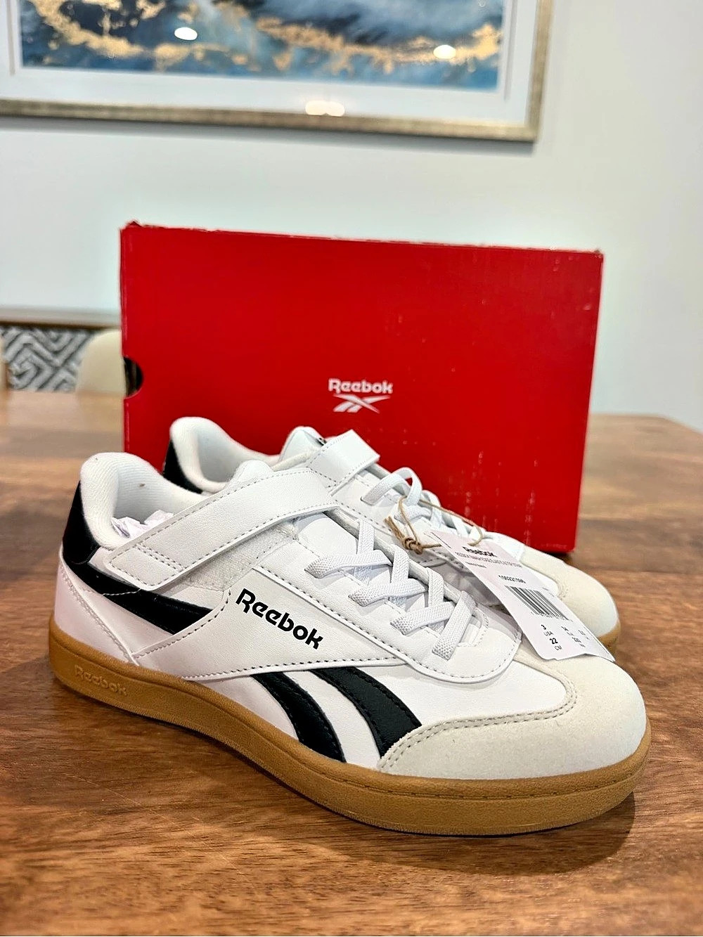 Reebok Smash Edge Elastic & Top Strap Kids Tennis Sneakers Size 3 BNIB